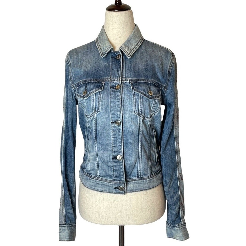 American‎ Eagle Outfitters Jacket Women XS Blue Denim Star Sleeve Jean Retro NWT